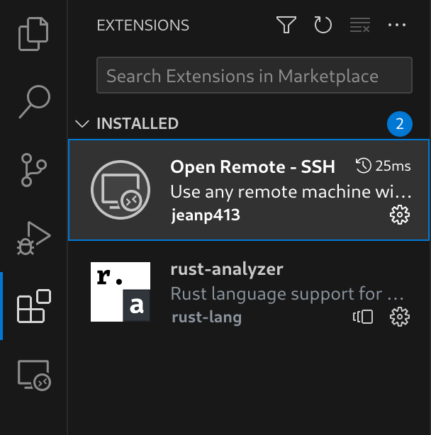 A screenshot of the VSCodium panel with the Open Remote - SSH extension highlighted